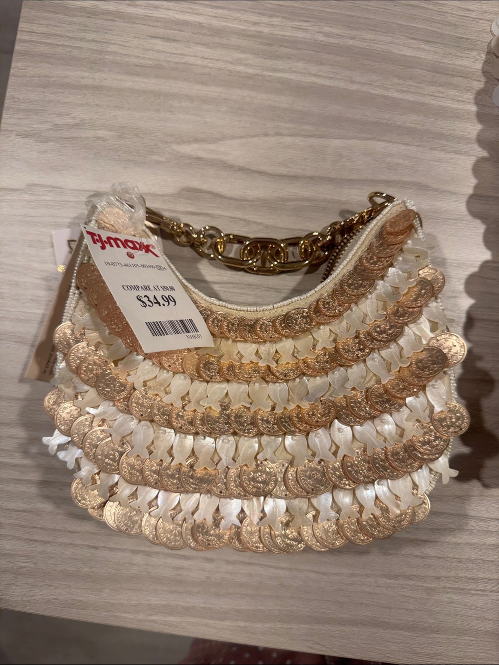 Charming Gold & Cream Decorative Women’s Shoulder Bag